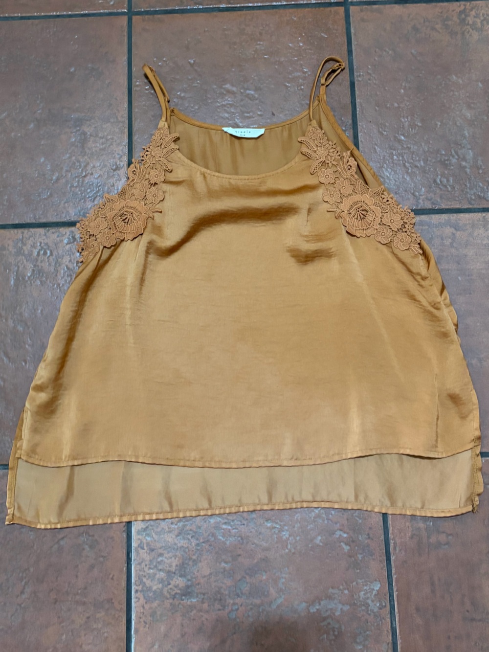 Women's Lace Trim Satin Cami Tank Top - Copper